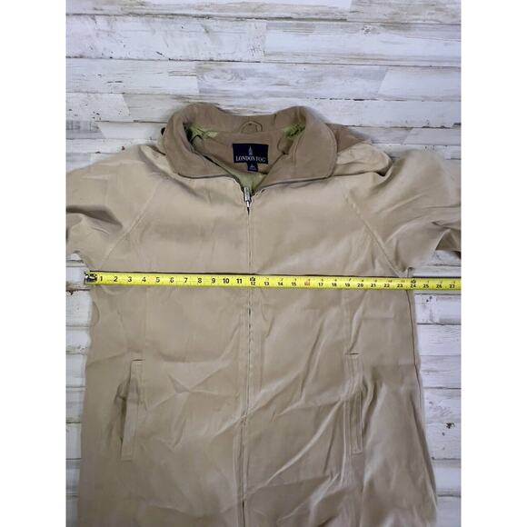 London Fog Mens Lightweight Jacket Tan Lg w/ Removable Hood & Drawstring Waist - Picture 9 of 10